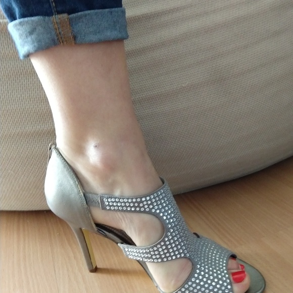 Nina  rhinestones on soft matte gold sandals - Picture 1 of 7